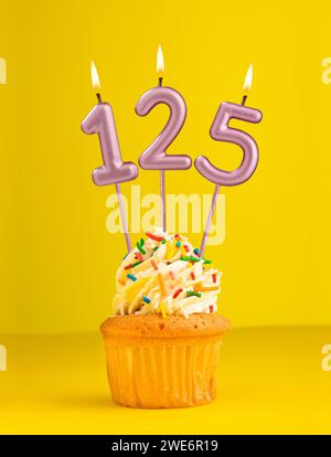 Birthday card with candle number 125 - purple background Stock Photo ...