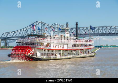 Natchez paddlewheel riverboat on the Mississippi River in New Orleans, Louisiana Stock Photo