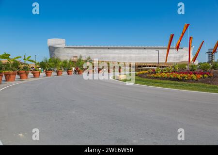 Life-size replica of Noah's Ark at the Ark Encounter historically themed attraction near Williamstown, Kentucky Stock Photo