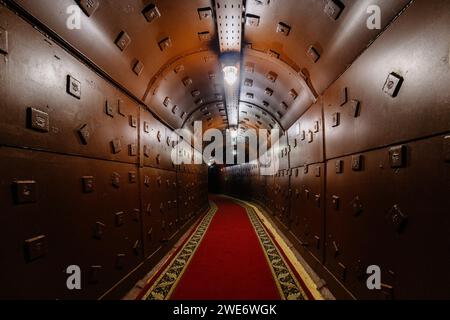 Tunnel at Bunker 42 under Moscow, anti-nuclear underground defense facility. Stock Photo