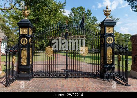 Iron gates at the entrance to the US National Cemetery in the Shiloh National Military Park in Pittsburg Landing, Tennessee Stock Photo