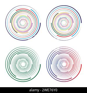 Concentric random circles with dynamic lines. Vortex circular swirl. Stock Vector