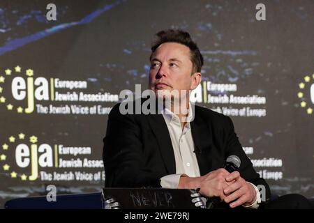 Krakow, Poland. 22nd Jan, 2024. Elon Musk of RPA attends the Conference European Jewish Association at DoubleTree by Hilton in Krakow. Conference on anti-Semitism. (Photo by Grzegorz Wajda/SOPA Images/Sipa USA) Credit: Sipa USA/Alamy Live News Stock Photo
