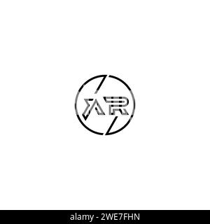 AR simple outline concept logo and circle of initial design black and white background Stock Vector