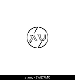 AU simple outline concept logo and circle of initial design black and white background Stock Vector