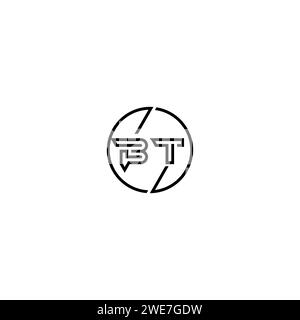 BT simple outline concept logo and circle of initial design black and white background Stock Vector