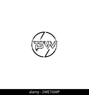 BW simple outline concept logo and circle of initial design black and white background Stock Vector