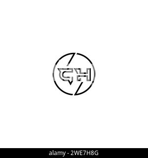 CH simple outline concept logo and circle of initial design black and white background Stock Vector