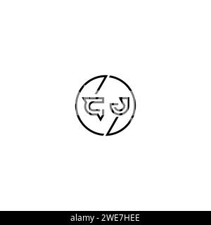 CJ simple outline concept logo and circle of initial design black and white background Stock Vector