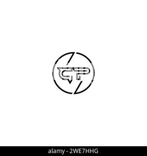 CP simple outline concept logo and circle of initial design black and white background Stock Vector
