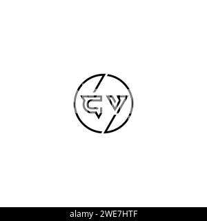 CV simple outline concept logo and circle of initial design black and white background Stock Vector