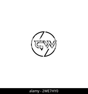 CW simple outline concept logo and circle of initial design black and white background Stock Vector