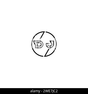 DJ simple outline concept logo and circle of initial design black and white background Stock Vector