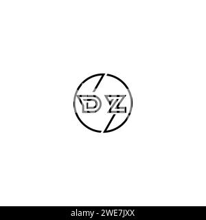 DZ simple outline concept logo and circle of initial design black and white background Stock Vector