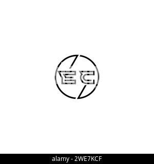EC simple outline concept logo and circle of initial design black and white background Stock Vector