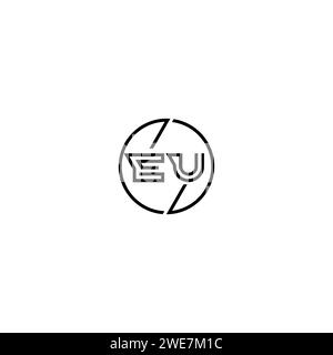 EU simple outline concept logo and circle of initial design black and white background Stock Vector