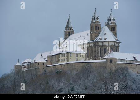Comburg Castle in winter, Way of St James, Kocher Valley, Schwaebisch Hall, Hohenlohe, Heilbronn-Franken, Baden-Wuerttemberg, Germany Stock Photo