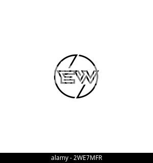 EW simple outline concept logo and circle of initial design black and white background Stock Vector