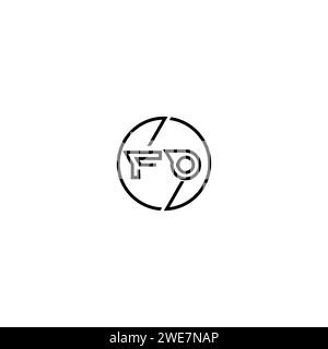 FO simple outline concept logo and circle of initial design black and white background Stock Vector