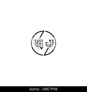 GJ simple outline concept logo and circle of initial design black and white background Stock Vector