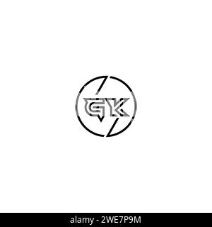 GK simple outline concept logo and circle of initial design black and white background Stock Vector