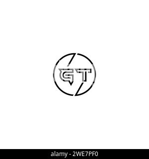 GT simple outline concept logo and circle of initial design black and white background Stock Vector
