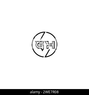 GH simple outline concept logo and circle of initial design black and white background Stock Vector