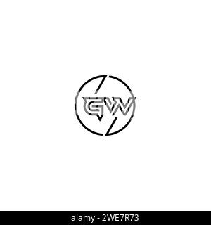 GW simple outline concept logo and circle of initial design black and white background Stock Vector