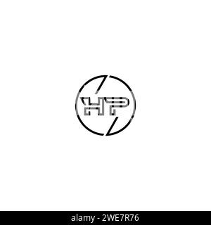 HP simple outline concept logo and circle of initial design black and white background Stock Vector
