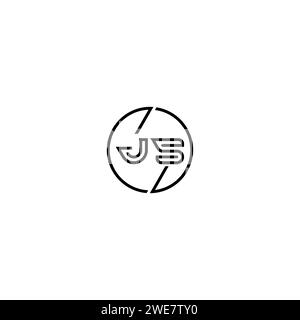 JS simple outline concept logo and circle of initial design black and white background Stock Vector