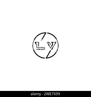 LV simple outline concept logo and circle of initial design black and white background Stock Vector