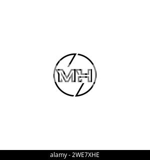MH simple outline concept logo and circle of initial design black and white background Stock Vector