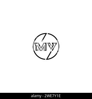 MV simple outline concept logo and circle of initial design black and white background Stock Vector