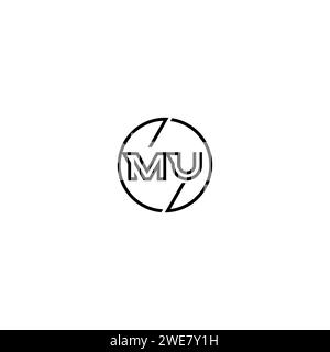 MU simple outline concept logo and circle of initial design black and white background Stock Vector