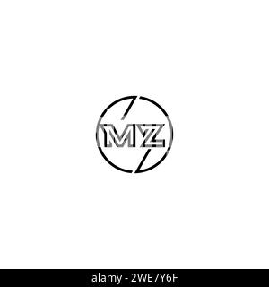 MZ simple outline concept logo and circle of initial design black and white background Stock Vector