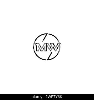 MW simple outline concept logo and circle of initial design black and white background Stock Vector