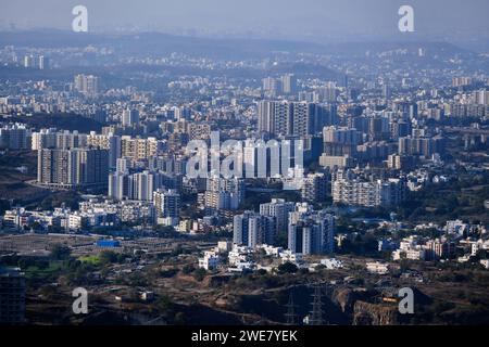 19 January 2024, Cityscape Skyline, Cityscape of Pune city view from Bopdev Ghat, Pune, Maharashtra, India. Stock Photo