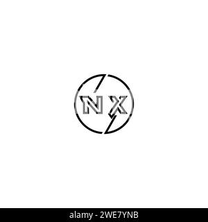 NX simple outline concept logo and circle of initial design black and white background Stock Vector