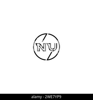NU simple outline concept logo and circle of initial design black and white background Stock Vector