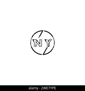 NY simple outline concept logo and circle of initial design black and white background Stock Vector