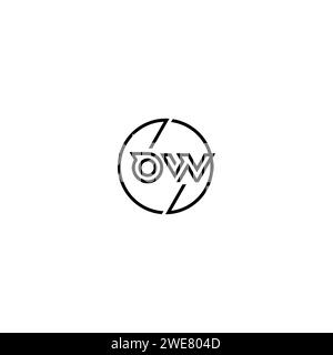 OW simple outline concept logo and circle of initial design black and white background Stock Vector