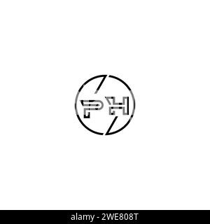 PH simple outline concept logo and circle of initial design black and white background Stock Vector