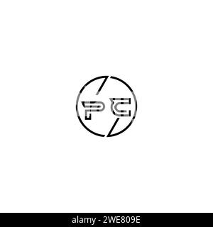 PC simple outline concept logo and circle of initial design black and white background Stock Vector