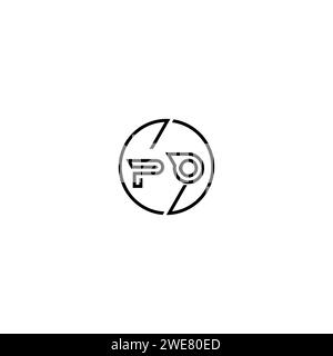 PO simple outline concept logo and circle of initial design black and white background Stock Vector