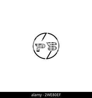 PS simple outline concept logo and circle of initial design black and white background Stock Vector