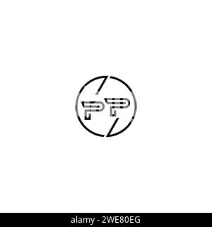 PP simple outline concept logo and circle of initial design black and white background Stock Vector
