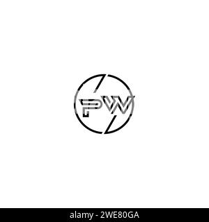 PW simple outline concept logo and circle of initial design black and white background Stock Vector