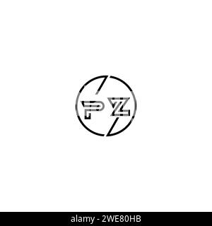 PZ simple outline concept logo and circle of initial design black and white background Stock Vector