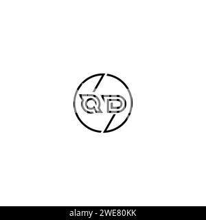 QD simple outline concept logo and circle of initial design black and white background Stock Vector