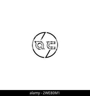 QC simple outline concept logo and circle of initial design black and white background Stock Vector